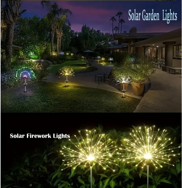 NEW Garedn Solar Fireworks Lights Outdoor Waterproof Solar Garden Lights 8 Lighting Modes with Remote Control Decorations Light