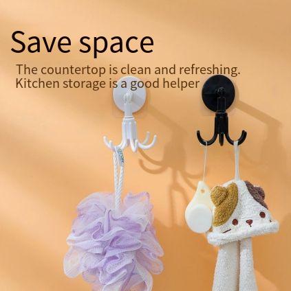 2pcs Hexagon Claw Rotating Hook Multifunctional Household Kitchen Toilet Hook Spoon Holder Key Storage Self-Adhesive Hook Easy To Use