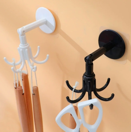 2pcs Hexagon Claw Rotating Hook Multifunctional Household Kitchen Toilet Hook Spoon Holder Key Storage Self-Adhesive Hook Easy To Use