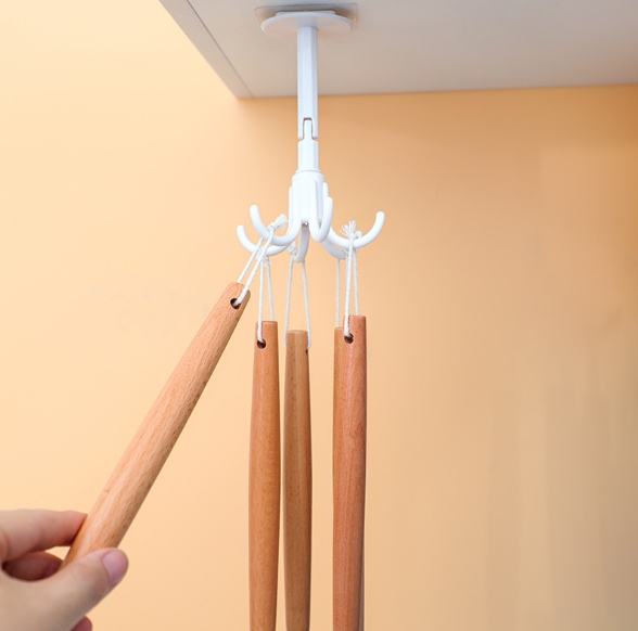 2pcs Hexagon Claw Rotating Hook Multifunctional Household Kitchen Toilet Hook Spoon Holder Key Storage Self-Adhesive Hook Easy To Use