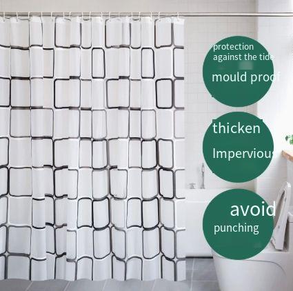 Peva Shower Curtain Partition Curtain Waterproof Shower Curtain Mold-proof Dry/Wet Separation Bathroom Curtain No-Hole Extension Rod Shower Curtain Set