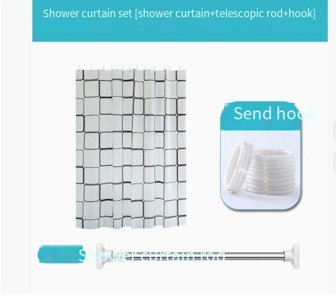 Peva Shower Curtain Partition Curtain Waterproof Shower Curtain Mold-proof Dry/Wet Separation Bathroom Curtain No-Hole Extension Rod Shower Curtain Set