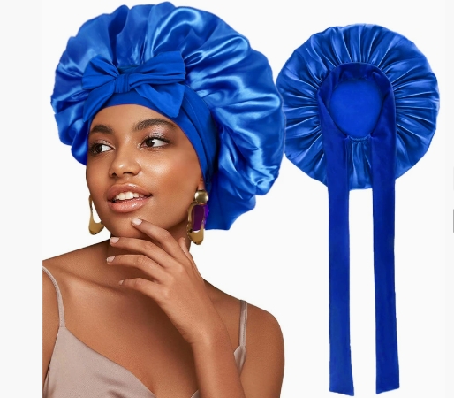 New Satin Solid Sleeping Hat With Stretchy Tie Band Elastic For Women Night Shower Cap Adjustable Hair Head Cover Bonnet Turban