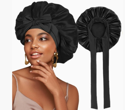 New Satin Solid Sleeping Hat With Stretchy Tie Band Elastic For Women Night Shower Cap Adjustable Hair Head Cover Bonnet Turban
