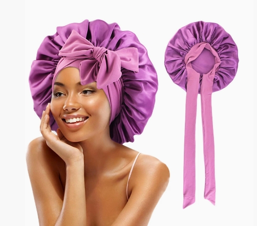 New Satin Solid Sleeping Hat With Stretchy Tie Band Elastic For Women Night Shower Cap Adjustable Hair Head Cover Bonnet Turban