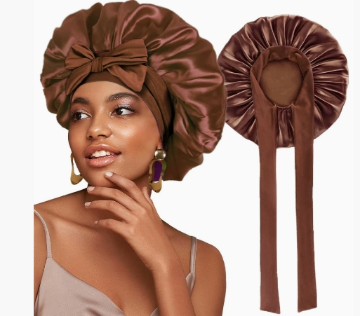 New Satin Solid Sleeping Hat With Stretchy Tie Band Elastic For Women Night Shower Cap Adjustable Hair Head Cover Bonnet Turban