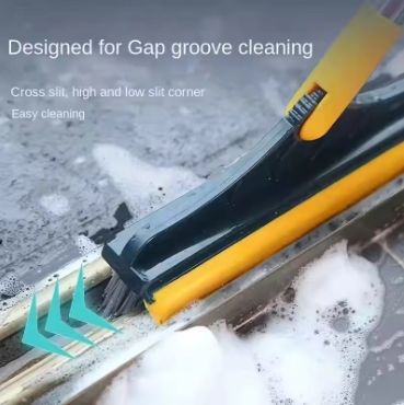 Multi-Purpose Floor And Wall Cleaning Brush Bathroom Windows Wall Tile Cleaning Brush With Scraper Long Handle Scrubbing Tool