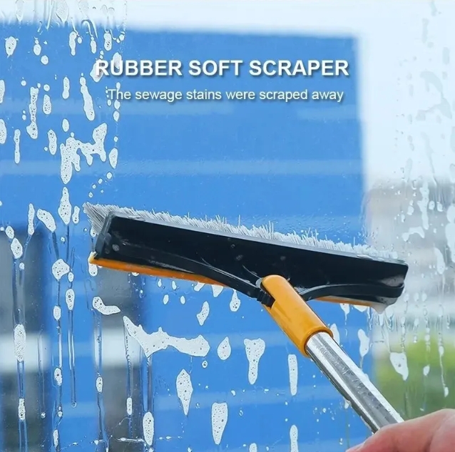 Multi-Purpose Floor And Wall Cleaning Brush Bathroom Windows Wall Tile Cleaning Brush With Scraper Long Handle Scrubbing Tool