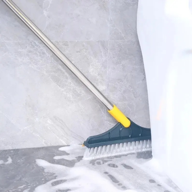 Multi-Purpose Floor And Wall Cleaning Brush Bathroom Windows Wall Tile Cleaning Brush With Scraper Long Handle Scrubbing Tool