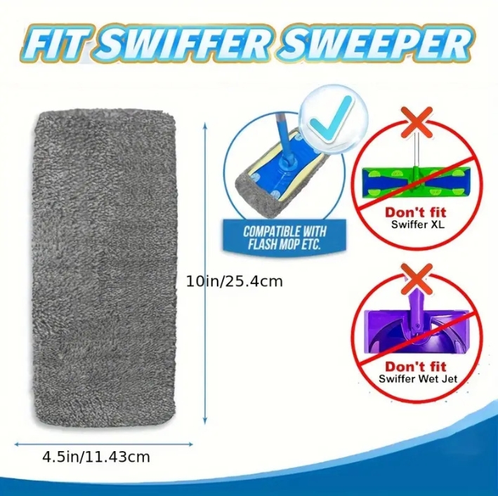4pcs-Reusable mop replacement pad, flat floor mop cloth, washable and durable replacement mop cloth, easy to clean