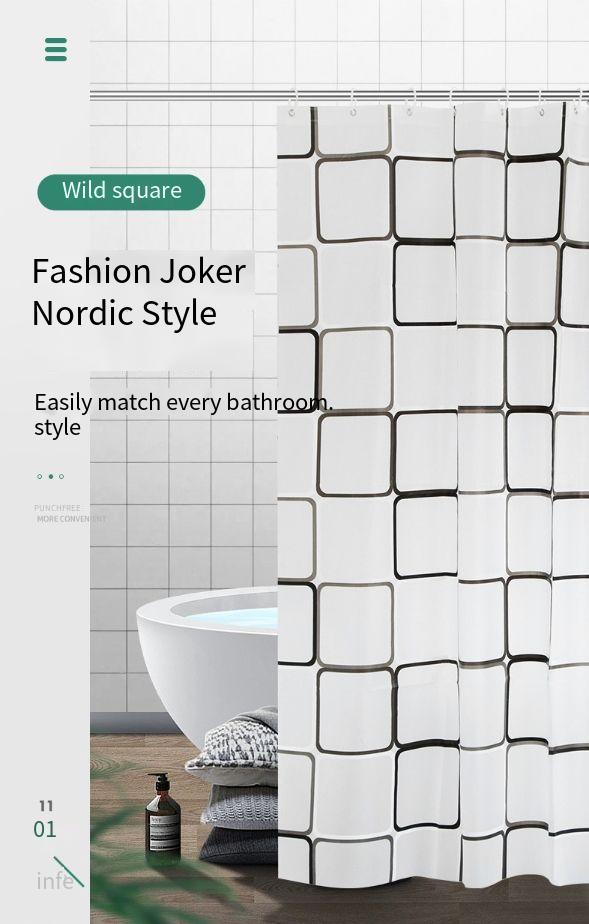 Peva Shower Curtain Partition Curtain Waterproof Shower Curtain Mold-proof Dry/Wet Separation Bathroom Curtain No-Hole Extension Rod Shower Curtain Set