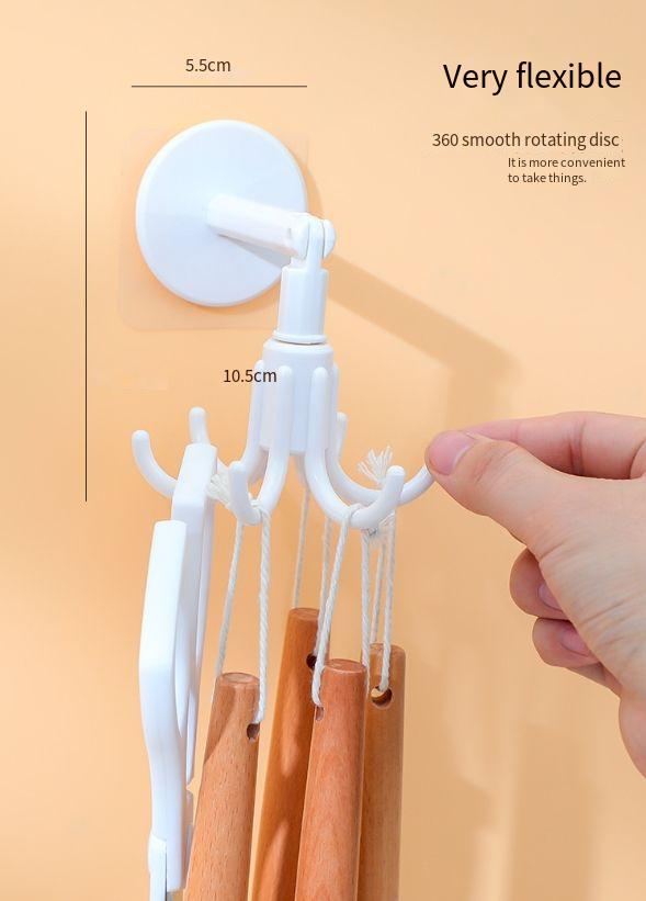 2pcs Hexagon Claw Rotating Hook Multifunctional Household Kitchen Toilet Hook Spoon Holder Key Storage Self-Adhesive Hook Easy To Use
