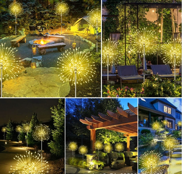 NEW Garedn Solar Fireworks Lights Outdoor Waterproof Solar Garden Lights 8 Lighting Modes with Remote Control Decorations Light