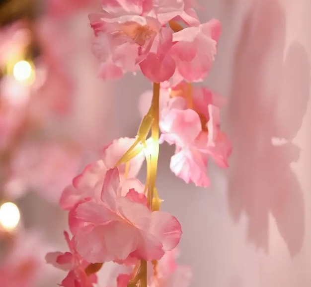 Cherry Blossom String Lights 2M 20LED Flower Ring Artificial Flower Ring Vine Fairy Lights, suitable for bedroom, wedding party decoration