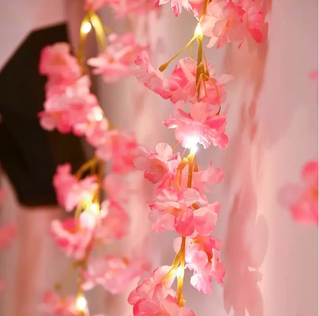Cherry Blossom String Lights 2M 20LED Flower Ring Artificial Flower Ring Vine Fairy Lights, suitable for bedroom, wedding party decoration