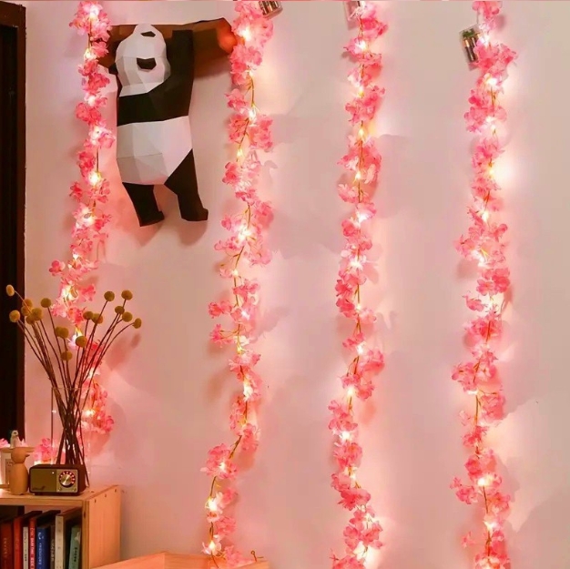 Cherry Blossom String Lights 2M 20LED Flower Ring Artificial Flower Ring Vine Fairy Lights, suitable for bedroom, wedding party decoration