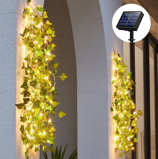 Flower and green leaf string lights, artificial vine fairy lights, battery-powered Christmas tree garland lights, used for weeding and home decoration.