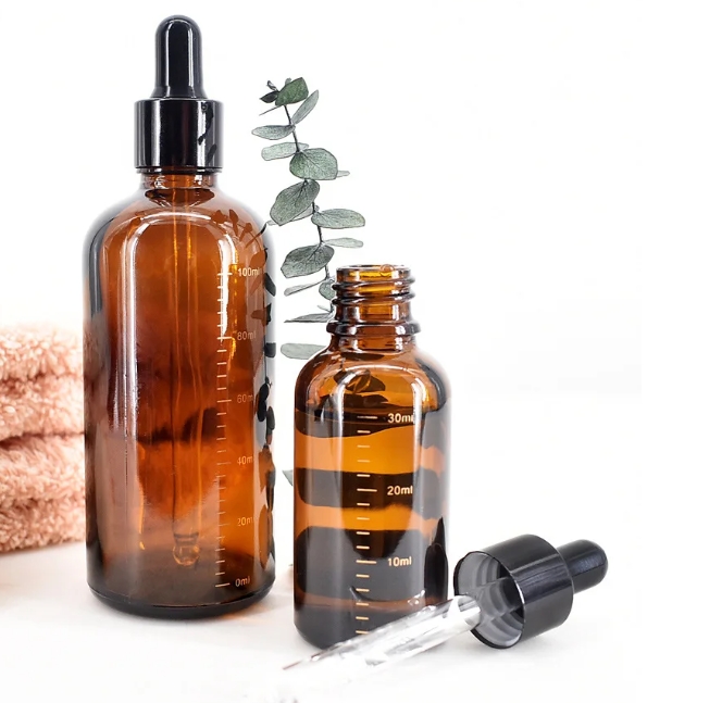 Dropper Bottles with Scale 5ml-100ml Reagent Eye Drop Amber Glass Aromatherapy Liquid Pipette Bottle Refillable Bottles Travel