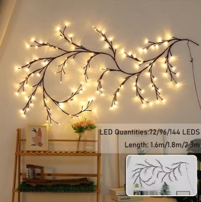 1PCS 96Leds Outdoor USB Tree and Vine Light 8 Mode Indoor Christmas Fireplace Atmosphere Light Room Wall Decoration Nightlights