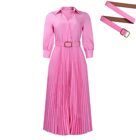 Mlaiscsr Gowns African Pleated White Dresses With Belt for Women 3/4 Sleeve V-neck Elegant Office Lady Work Party Evening Robe