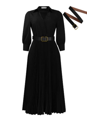 Mlaiscsr Gowns African Pleated White Dresses With Belt for Women 3/4 Sleeve V-neck Elegant Office Lady Work Party Evening Robe