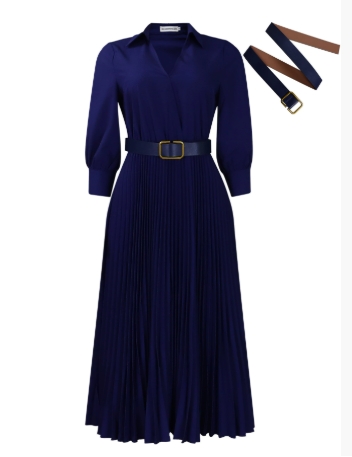 Mlaiscsr Gowns African Pleated White Dresses With Belt for Women 3/4 Sleeve V-neck Elegant Office Lady Work Party Evening Robe