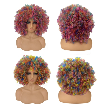 Curly Wigs for Colorful afro hairstyle Women Short Curly Afro Wig with Bangs Kinky Curls Curly Hair Synthetic Wig for Daily Use Party Cosplay