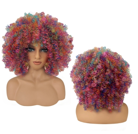 Curly Wigs for Colorful afro hairstyle Women Short Curly Afro Wig with Bangs Kinky Curls Curly Hair Synthetic Wig for Daily Use Party Cosplay