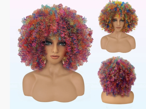 Curly Wigs for Colorful afro hairstyle Women Short Curly Afro Wig with Bangs Kinky Curls Curly Hair Synthetic Wig for Daily Use Party Cosplay