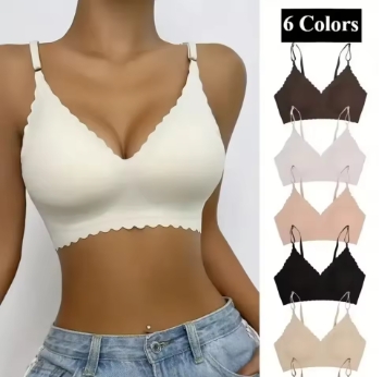 Hot Sale 6 Colors New Ice Silk Underwear Comfy Bra WireFree Padded Wavy Edge Invisible Yoga Wear Ladies Bra Seamless Women Bra