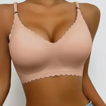 Hot Sale 6 Colors New Ice Silk Underwear Comfy Bra WireFree Padded Wavy Edge Invisible Yoga Wear Ladies Bra Seamless Women Bra