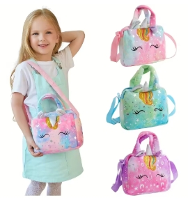 Plush Unicorn Single Shoulder Crossbody Bag for Children's Coin Purse Girl Travel Handbag Cute Student Gift Storage Pencil Bags