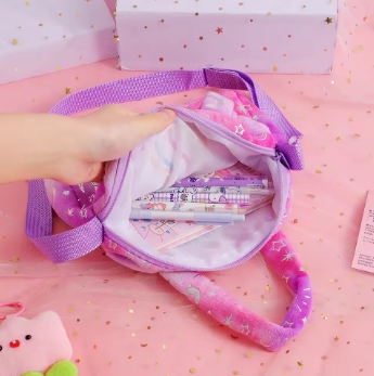 Plush Unicorn Single Shoulder Crossbody Bag for Children's Coin Purse Girl Travel Handbag Cute Student Gift Storage Pencil Bags