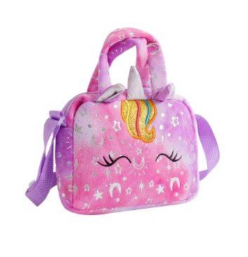 Plush Unicorn Single Shoulder Crossbody Bag for Children's Coin Purse Girl Travel Handbag Cute Student Gift Storage Pencil Bags