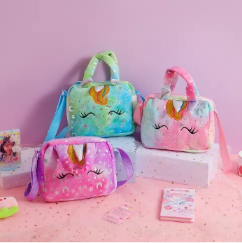 Plush Unicorn Single Shoulder Crossbody Bag for Children's Coin Purse Girl Travel Handbag Cute Student Gift Storage Pencil Bags