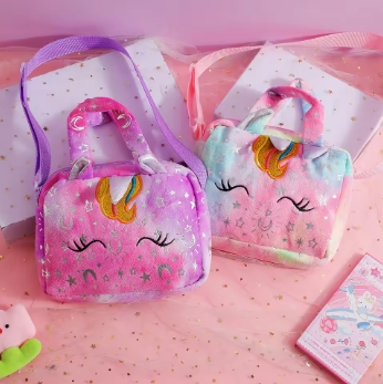 Plush Unicorn Single Shoulder Crossbody Bag for Children's Coin Purse Girl Travel Handbag Cute Student Gift Storage Pencil Bags