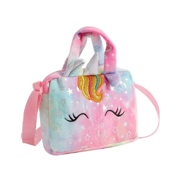 Plush Unicorn Single Shoulder Crossbody Bag for Children's Coin Purse Girl Travel Handbag Cute Student Gift Storage Pencil Bags