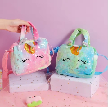 Plush Unicorn Single Shoulder Crossbody Bag for Children's Coin Purse Girl Travel Handbag Cute Student Gift Storage Pencil Bags