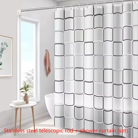 Peva Shower Curtain Partition Curtain Waterproof Shower Curtain Mold-proof Dry/Wet Separation Bathroom Curtain No-Hole Extension Rod Shower Curtain Set