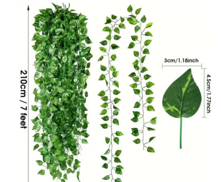 2.1M Green Ivy Leaf Hanging Vine Artificial Garland Silk Wall Plant Home Garden Decoration Wedding Party DIY Fake Wreath Leaves