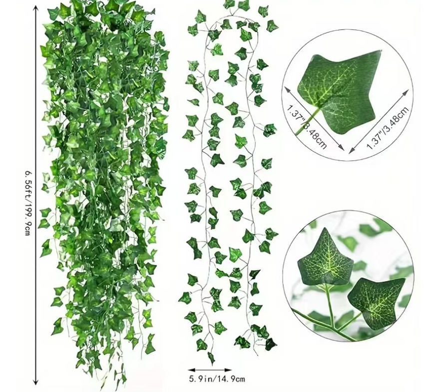 2.1M Green Ivy Leaf Hanging Vine Artificial Garland Silk Wall Plant Home Garden Decoration Wedding Party DIY Fake Wreath Leaves