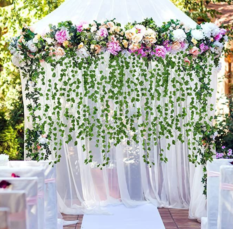 2.1M Green Ivy Leaf Hanging Vine Artificial Garland Silk Wall Plant Home Garden Decoration Wedding Party DIY Fake Wreath Leaves