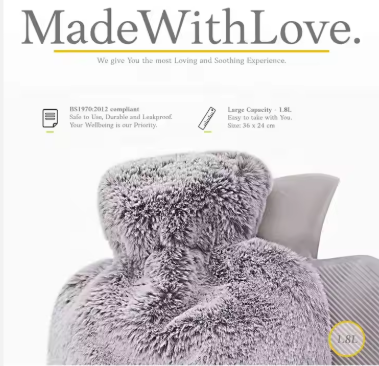 Hot Water Bottle Rubber with Soft Cover (2 Liter) Hot Water Bag for Cramps, Pain Relief, Removable Hot Cold Pack Hot Water Bed Warmer