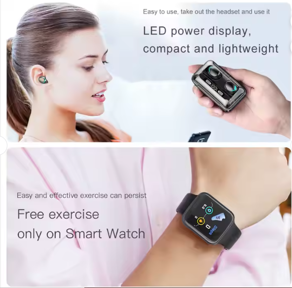 2 in 1 Sport Suit Smart Watch Relogio Reloj Inteligente With Wireless Earbuds Earphone TWS Audifonos Auriculares