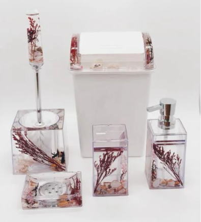 Bathroom Accessories 5 Piece Wash Household Item Garbage Can Soap Box Cup WC Toilet Brush Luxury Bathroom Set for Home