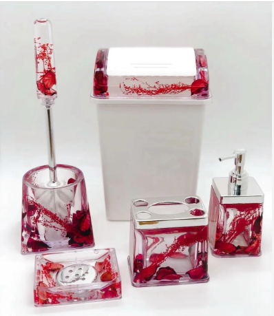Bathroom Accessories 5 Piece Wash Household Item Garbage Can Soap Box Cup WC Toilet Brush Luxury Bathroom Set for Home