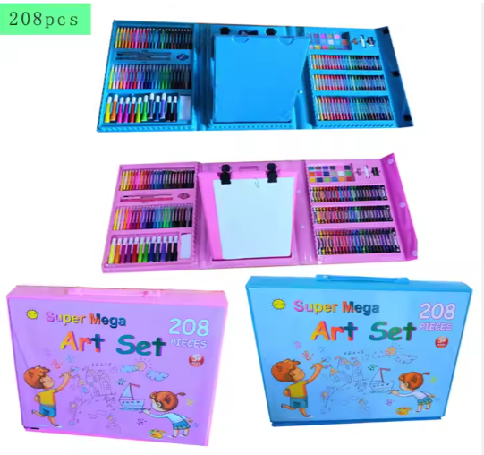 Top Seller Colorful, high quality Pieces Non-Toxic Plastic Case Kids Painting Drawing Art Set Coloring Book Stationery Set with Easel