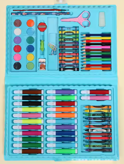 Top Seller Colorful, high quality Pieces Non-Toxic Plastic Case Kids Painting Drawing Art Set Coloring Book Stationery Set with Easel