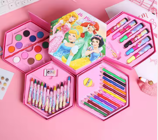 Top Seller Colorful, high quality Pieces Non-Toxic Plastic Case Kids Painting Drawing Art Set Coloring Book Stationery Set with Easel