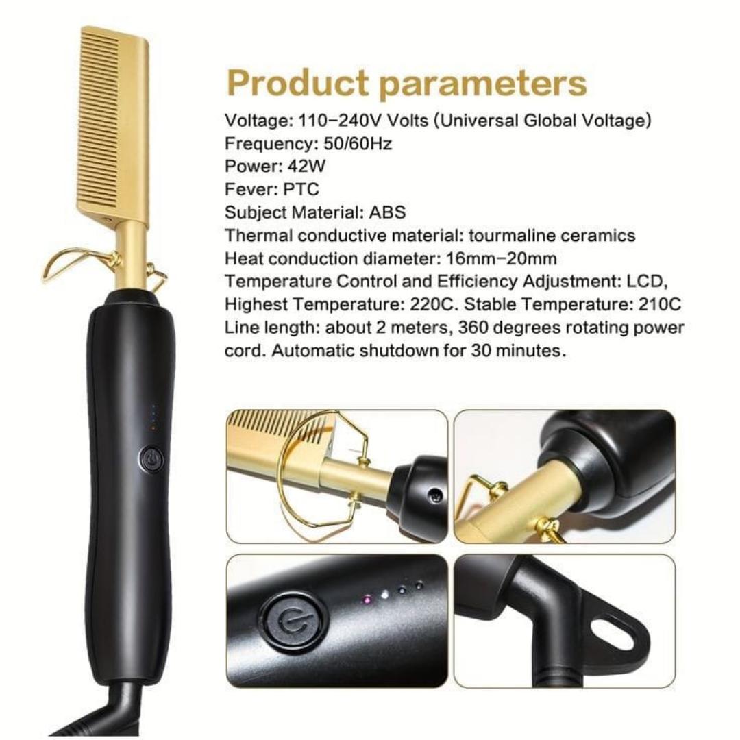 2 in 1 Hot Comb Straightener Electric Hot Heating Comb Wet Dry Hair Iron Hair Straightener Brush Hair Curler Hair Styling Tools Wigs Straightening Brush